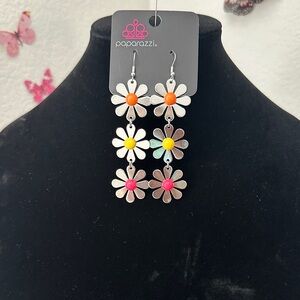 Paparazzi Silver Daisy Earrings with Colorful Centers